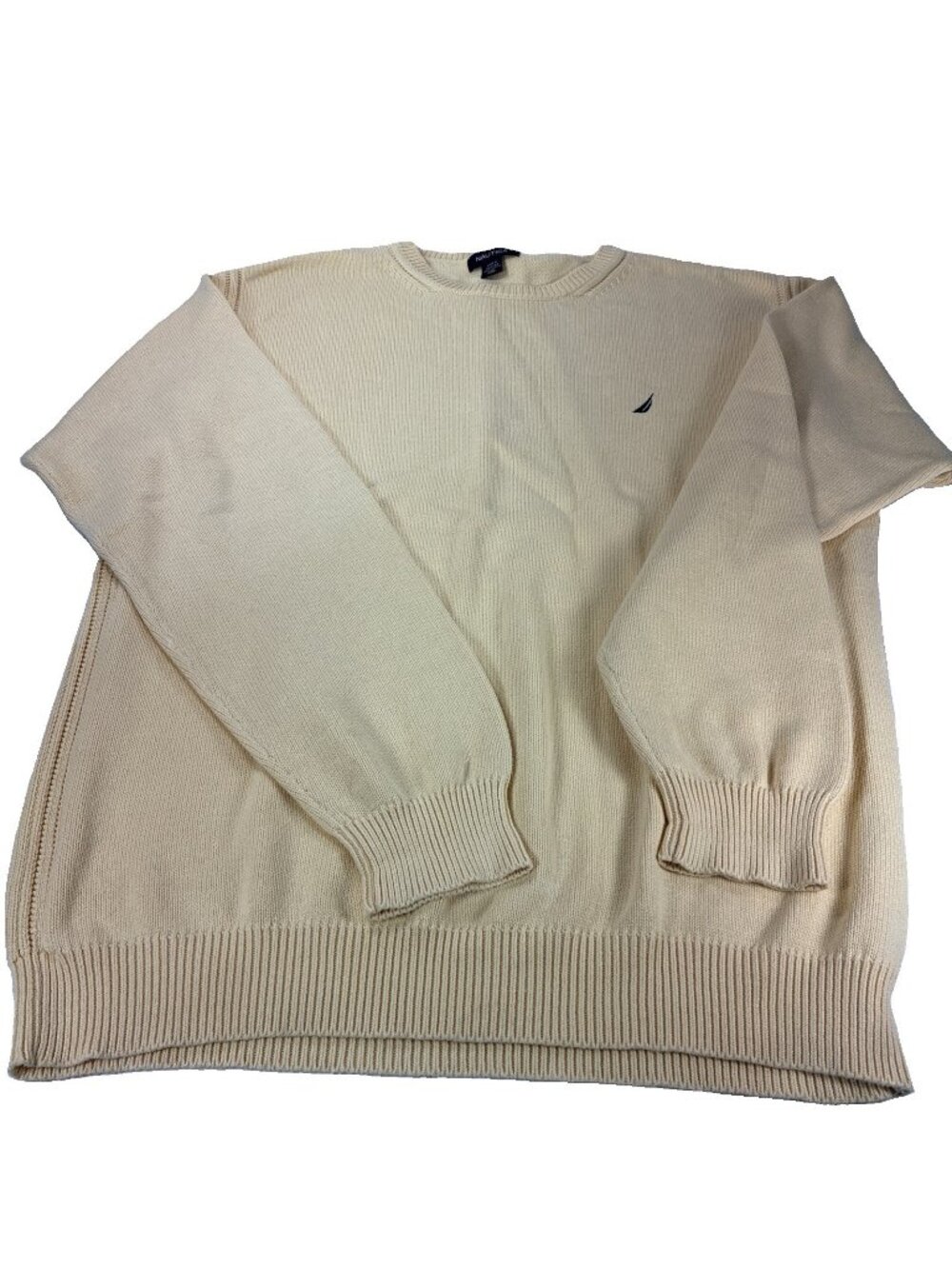 Vintage Nautica Men XXL Heavy Knit Cotton Cream Pullover Sweater Classic Jumper